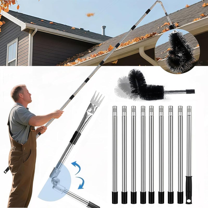 Krbnk 13FT Gutter Cleaning Tool from The Ground, No Ladder Needed - Adjustable Length Gutter Cleaner Pole with 180° Pivoting Head, Replaceable Brush & Shovel for Leaves, Debris - Image 1